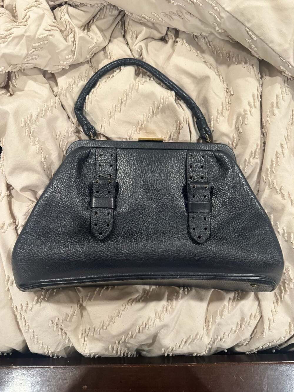 Saber Vintage Pebbled Leather Doctor's Style Handbag Purse Evening Bag Top